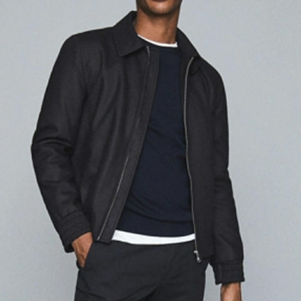 🖤BUY 2 GET 1 FREE REISS MEN'S MOAT WOOL BLOUSON, NAVY, SIZE M